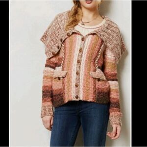 Sleeping on Snow x Anthropologie Cowl Neck Pink/ Brown Cardigan Size Small